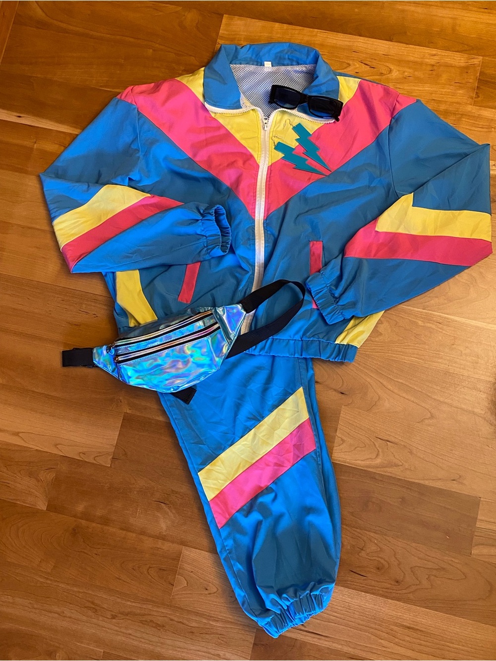 5 Piece 80’s Costume - Windbreaker, Track Pants, Fanny Pack & Accessories
